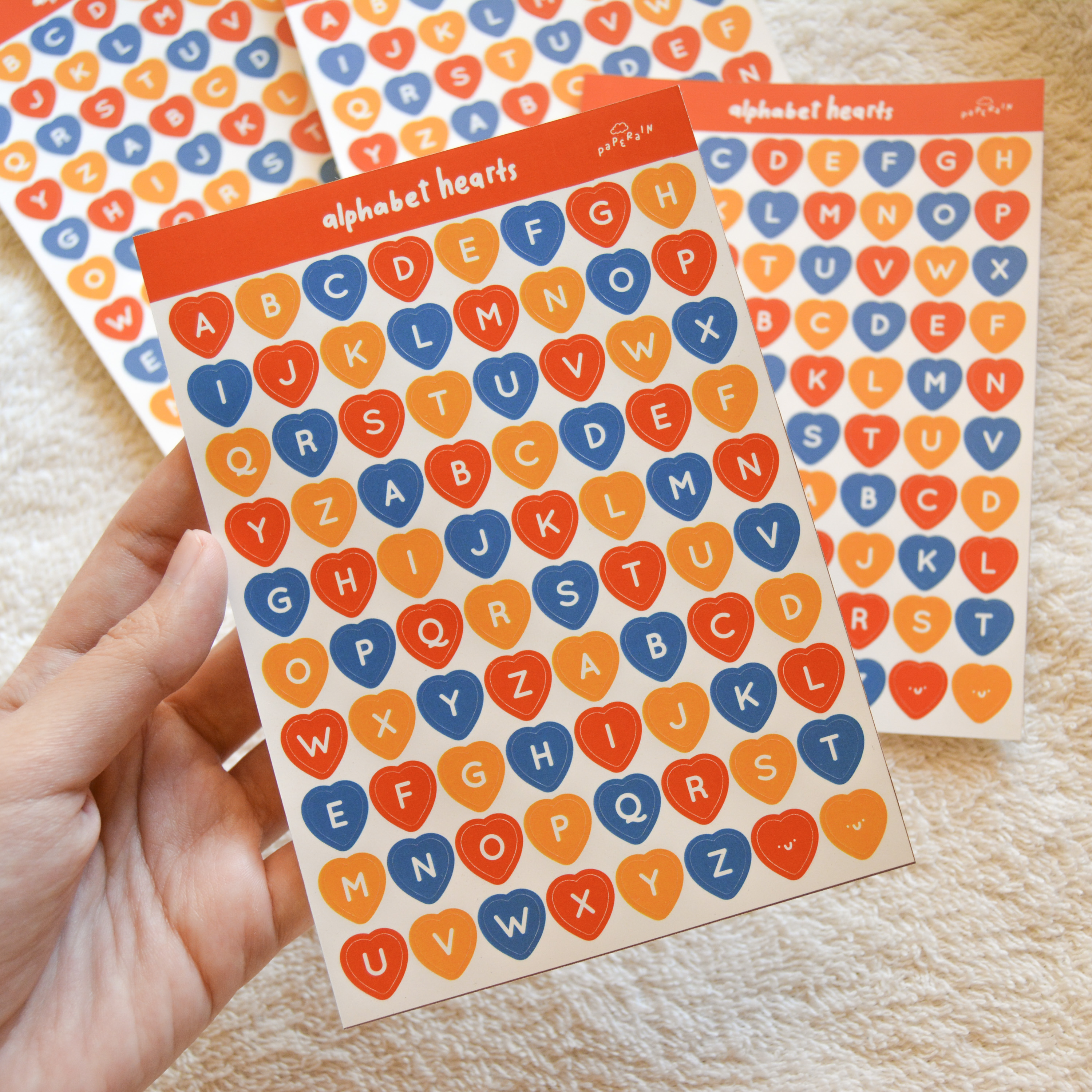 alphabet hearts sticker sheet